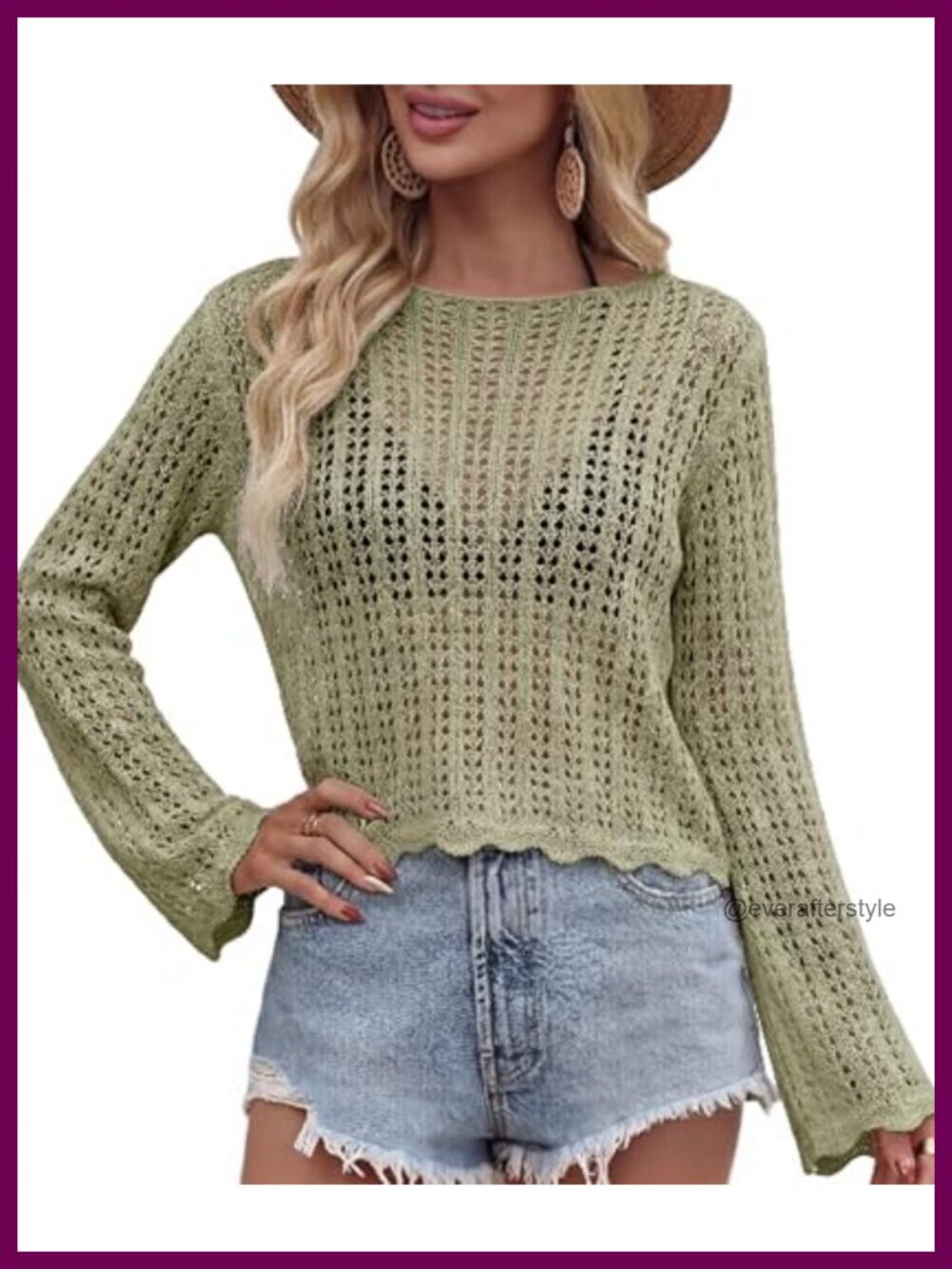 Women's Crochet Hollow Out Sweater, Casual Crop Top Long Sleeve Boho Summer
